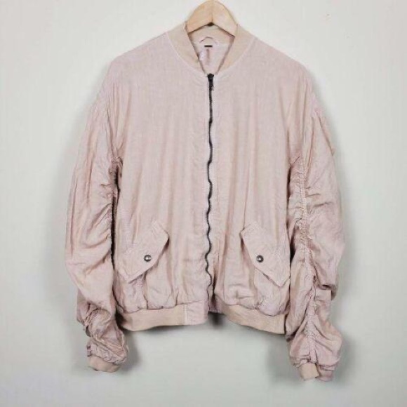 Free People blush Ruched Linen Spring Jacket - Picture 8 of 8